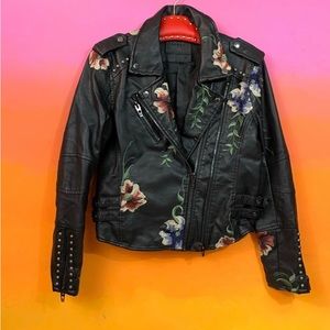 blank nyc • embroidered vegan leather moto jacket m
